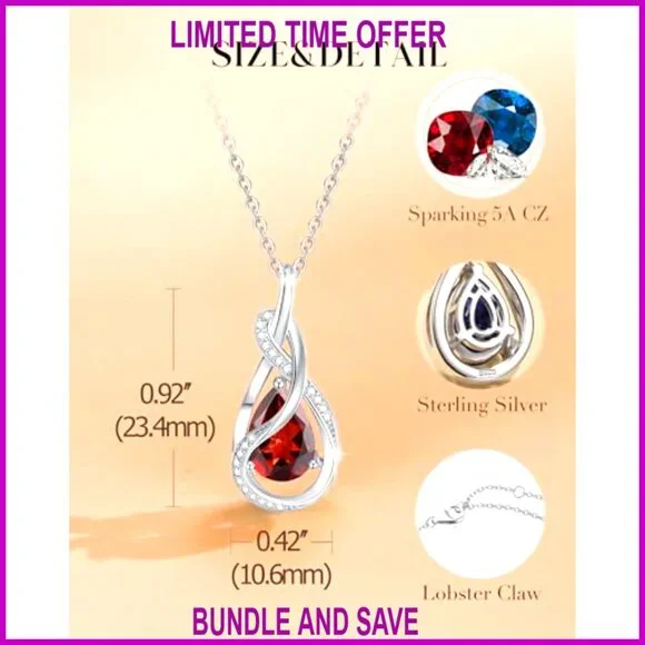 Sterling Silver Birthstone Necklace, Ribbon Pendant, Gift for Women